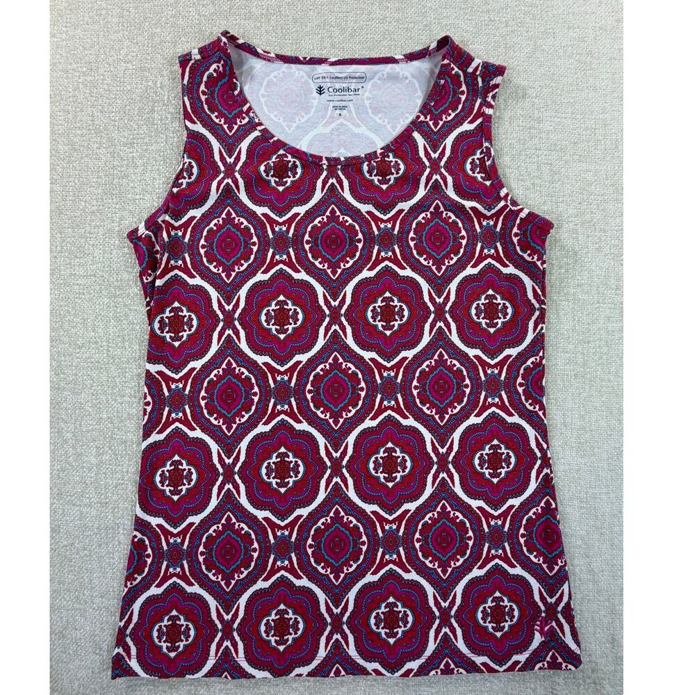 Coolibar Women's Pink Small Geometric Medallion UPF50 Sleeveless Sun Top Golf